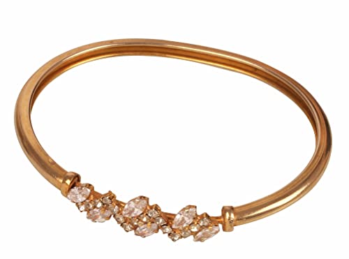 Image of Touchstone Indian bracelets for women mixed metal cuff crystal rhinestones bracelet handcrafted wrist enhancer free size designer in gold or oxidized white tone