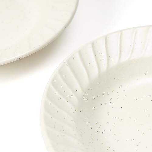 Image of Beyond Homes Ceramic Pasta Plates Shallow, 19 cm, Set of 4, Solid White | Matte Finish Ceramic Pasta Bowl | Flat Stoneware Pasta and Maggie Bowl | Chip-Resistant | Microwave Safe; (4, White Matte)