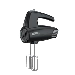 BLACK+DECKER 5-Speed Hand Mixer, 250-Watt for mixing batters, doughs, spreads & more, Turbo Boost & Prevent Splatter Function, Black