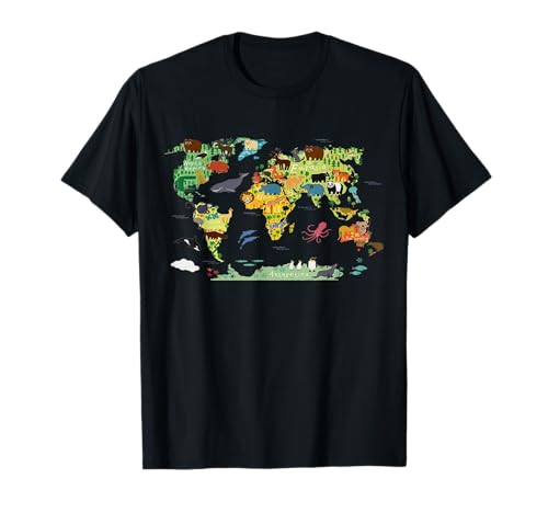 Funny World Animals map Shirt for Kids,Boys and Girls T-Shirt