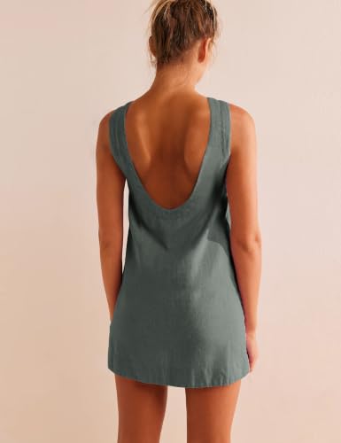 Image of VIUTIL Womens Summer Linen Mini Dress Boat Neck Low Back Sleeveless Tank Dresses with Pockets 2026 Vacation Outfits