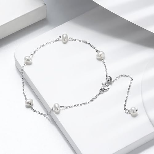 Pearl Bracelets for Women 925 Sterling Silver Simple Pearl Chain to Daughter,14K Gold Plated Dainty Pearl Bracelet BFF Friendship Bracelet Birthday Wedding Jewelry Gift2