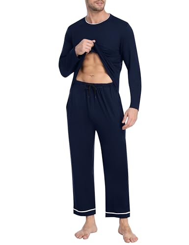 JINSHI Men's Pajamas Sets Long Sleeve Shirts and Pants Pajama Set Soft Mens Pjs Lounge Set with Pockets2