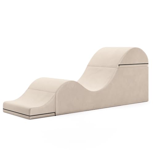 Image of Avana Kami Convertible Chaise /Bed Bench for Yoga & Massage - 2-in-1 End of Bed Ottoman with Concealed Fold Out Yoga Lounge Chair, 22 inch Wide, Microvelvet Bone Ivory