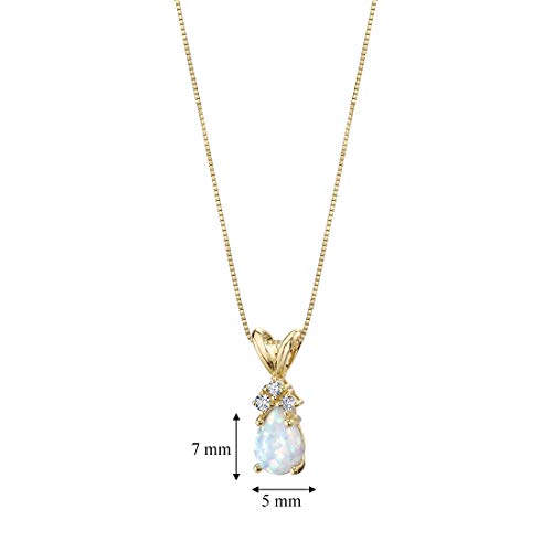 Peora 14K Yellow Gold Created White Opal and Genuine Diamonds Pendant, Dainty Teardrop Solitaire, Pear Shape, 7x5mm - Image 6