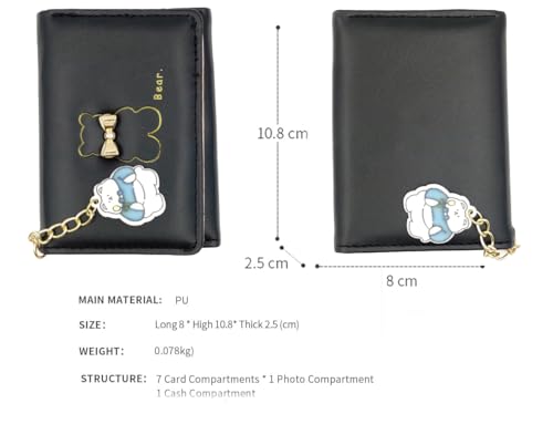 Image of Valerie Floral Small Wallet for Girls Women Tri-Folded Wallet Cash Pocket Flowers PU Leather Print Card Holder Coin Purse with ID Window (Black)