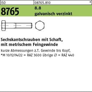 ISO 8765 Sechskant-Schaftschraube Feingewinde M12x110 Stahl 8.8 galvanisch verzi