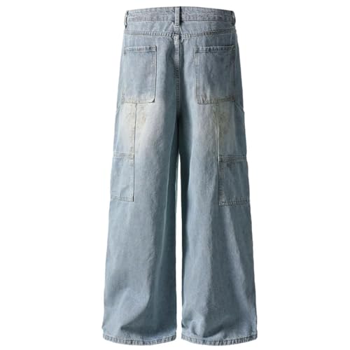 Men's High Street Vintage Baggy Jeans, Side Pocket Design, Loose Fit, Wide Leg Denim Pants4