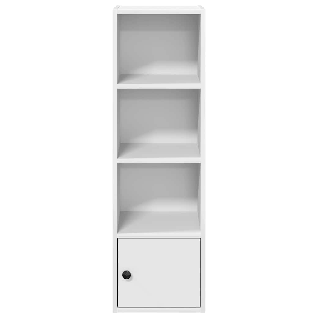 Bücherregal Weiß 31x24x102 cm Holzwerkstoff | Mehrere Böden, Tür links oder rechts montierbar, Vielseitig einsetzbar, Pflegeleicht mit feuchtem Tuch