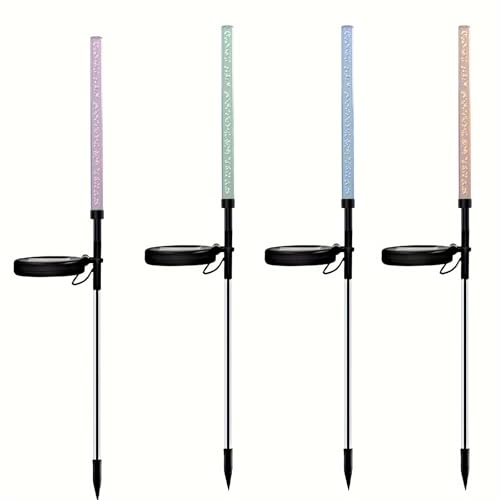 GOESWELL Solar Lights Outdoor Garden Stake: RGB Flickering Crystal Stick Stake Lights IP65 Waterproof - 4 Pack LED Pathway Lighting Decoration for Patio Driveways Landscape Lawn Yard - Colourful