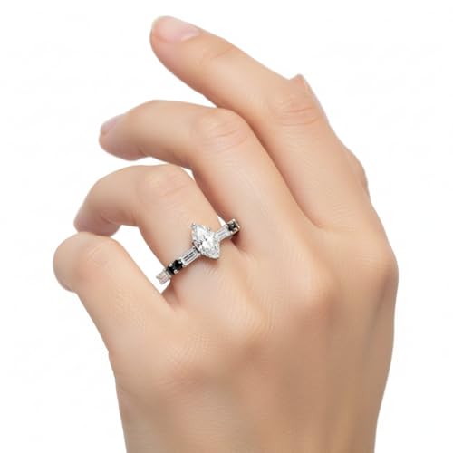 Image of 925 Sterling Silver Marquise Cut Simulated Diamond Vintage Classic Engagement Ring Wedding Band Matching Jewelry for Women, Promise Ring Set US Size 4-12