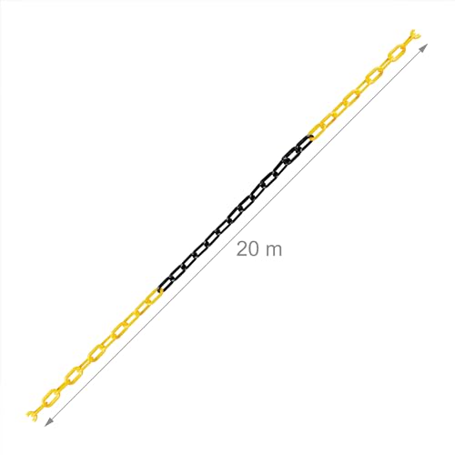 Relaxdays Absperrkette, 20 m, Kunststoff, Absperrung Baustelle, Parkplatz, Warteschlangen, Kunststoffkette, schwarz/gelb