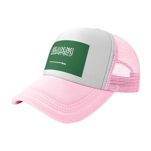 DIEzig Chapeau de camionneur décontracté imprimé drapeau de l'Arabie saoudite, casquette de baseball en maille, couvre-chef réglable pour les voyages de week-end, rose, Taille unique