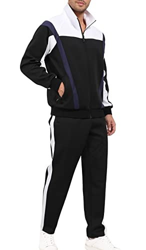 November's Chopin Men's Tracksuit 2 Piece Sports Sweatsuit Sets Casual Jogging Athletic Suits For Men Black Navy Large #TOP5