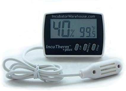 IncuTherm™ Plus Digital Thermometer/Hygrometer w Min/Max Memory & Remote Probe, Egg Incubators, Large Display, Reads Celsius and Fahrenheit +/-1°, Humidity Reads Accurate +/- 5%, 1109, IWTH01