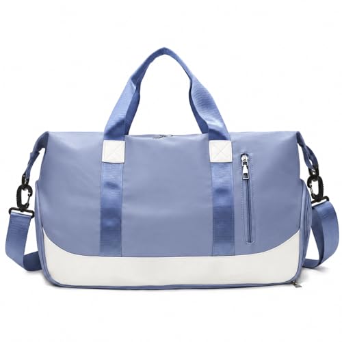 Mala de Mao Compacta de Viagem Feminina Funcional com Alca Transversal Bolsa de Viagem em Nylon Resistente com Bolso para Sapatos Ajustavel Leve e Versatil Ideal e Uso Diario (Azul)