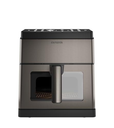 Aiwa AFR-8000 Kumadai Freidora de Aire 8 L, 1800 W, Control Digital, 12 Programas, Autolimpieza, Ventana Visible, Doble Calentamiento, Acero Inoxidable/Plástico, Color Metal