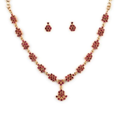 Image of Sasitrends Micro Gold Plated American Diamond Ruby stone Studded Necklace Jewellery Set