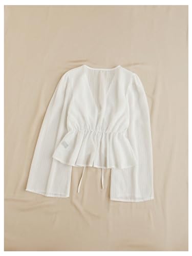GORGLITTER Women's Tie Front Peplum Tops Blouse Dressy Casual Bow Long Sleeve Deep V Neck Shirts Crop Top Trendy 20252