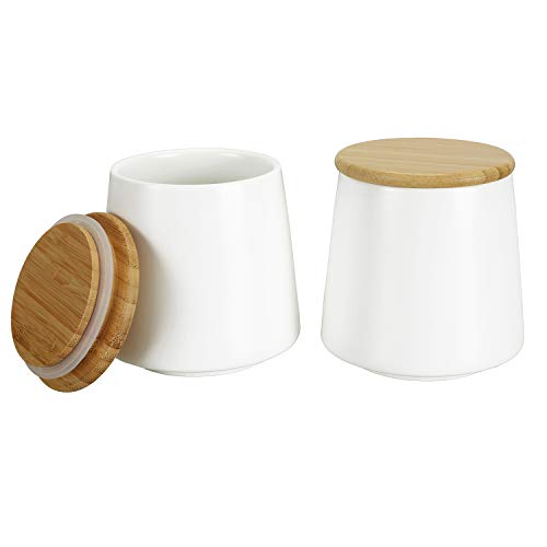 Cedilis 2 Pack Ceramic Kitchen Food Storage Jar with Airtight Bamboo Lid 17 Oz White Storage Canister for Tea Coffee Sugar Spices Flour and More