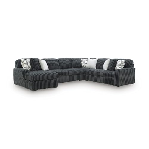 Image of Signature Design by Ashley 4-Piece Corduroy Sectional Couch, Gray