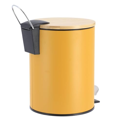 Caneca de basura amarilla con tapa de bambú y pedal, 2.5 L miniatura 3