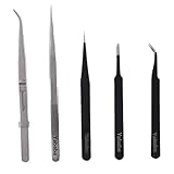 Precision Tweezers Set, Pointed Anti-Static Stainless Steel Long Tweezers Kit Curved Tweezers for...