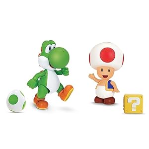 Super Mario Nintendo 4 Inch Action Figure 2-Pack: Yoshi & Toad with Accessories