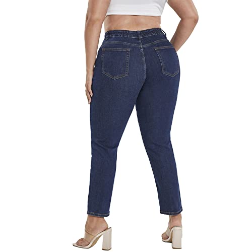 Plus Size Straight Jeans for Women Bule Slim Stretchy Fitting High Waist Women Jeans Curvy Jeans Pants3