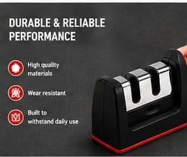 Image of Knife Sharpener with 3-Stage Sharpening System | Manual Kitchen Sharpener for Home | Professional Sharpening Tool for Steel & Ceramic Knives