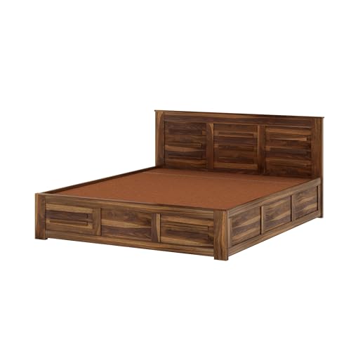 Image of Ganpati Arts Sheesham Wood Swiss King Size Bed with Hydraulic Storage | Wooden Double Bed Cot Palang Furniture for Bedroom, Living Room, Hotel, Home (Teak Finish)