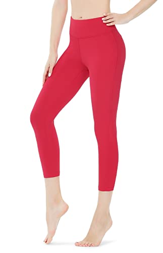QUEENIEKE Damen Yoga Capris Power Flex Mittlere Taille Hosen Laufhose Training Laufende Leggings 55.9 cm Couleur Rouge Taille S Cover