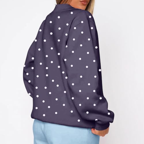 Oversized Sweatshirt for Women Crewneck Polka Dots Fleece Sweet Tops - image 4