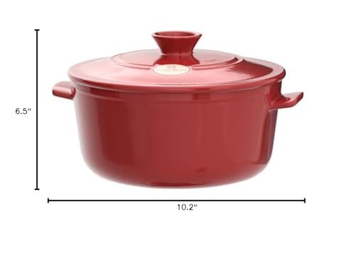Emile Henry Flame Round Stewpot Dutch Oven, 4.2 Quart, Burgundy - Thumbnail 2