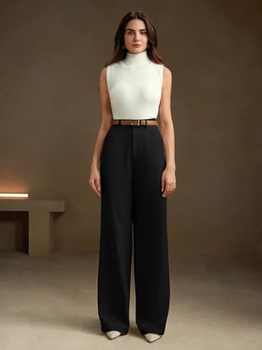 Image of KERI PERRY Trousers for Woman Pants Women's Formal Office Korean | Black Beige Track Pant | Straight | Cotton Spandex Stretchable Trouser | High-Waisted Bottom Wear