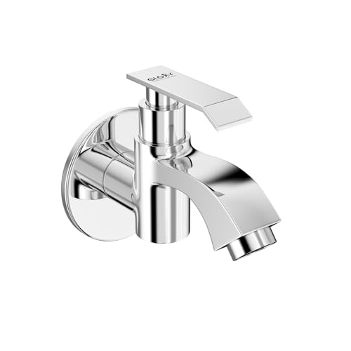 Image of GLOXY Premium Brass Bib Cocke Short Body with Chrome Finish - Short Body Wash Basin Tap Imperial Lever with Wall Flange - Bib Cock Tap for Kitchen Sink, Bathrooms, Gardens - 10 Years Warranty