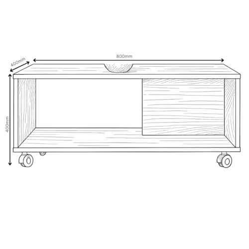 Image of MATTERHORN Wooden Coffee Table with Wheels & Storage Shelf | Modern Centre Table for Living Room, Tea & Drawing Room | Free Assembly, 80 x 40 x 40 cm (MOCT-R92101) (White Mist)