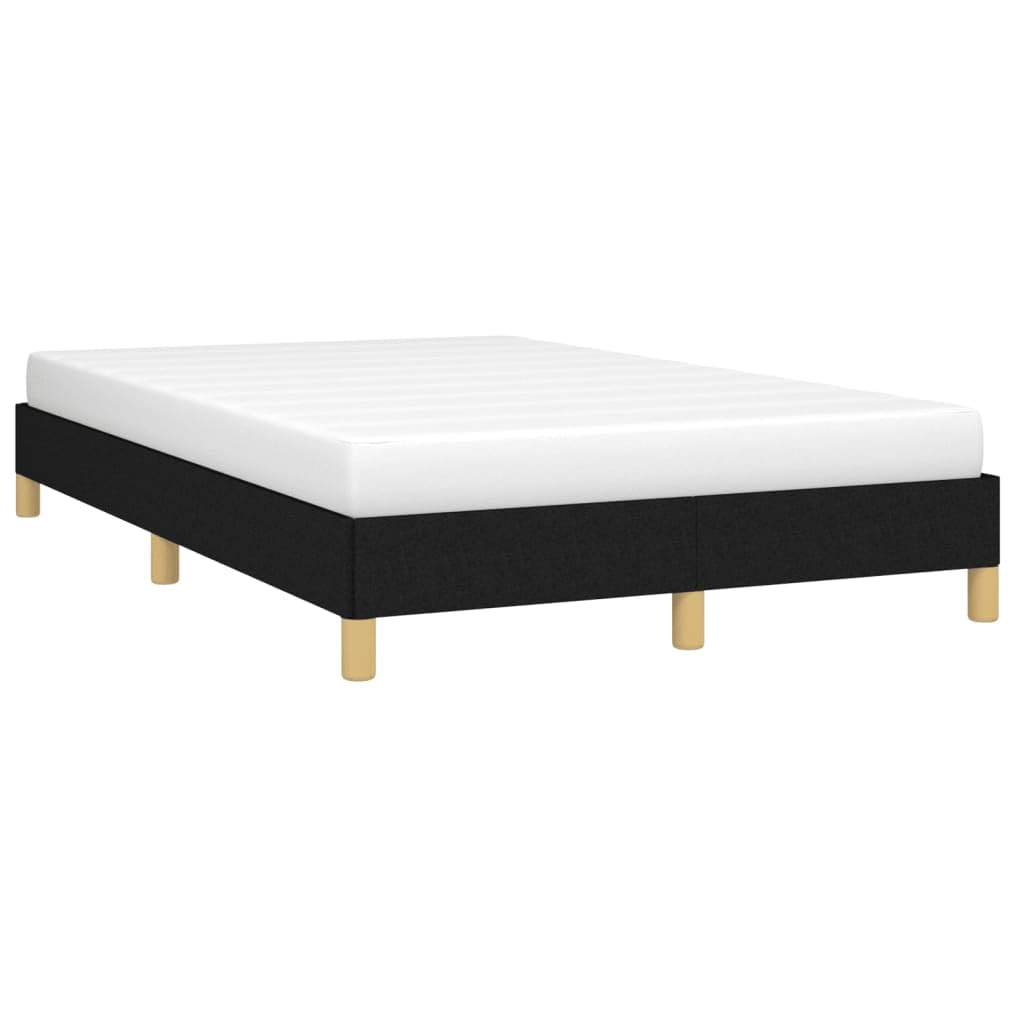 120x190 cm Black Fabric Bed Frame with Solid Pine Legs | Upholstered in wear-resistant cloth, this platform bed fits youth and guest bedrooms.