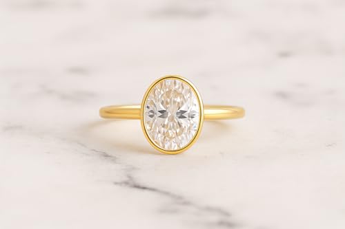 3CT Oval Cut Moissanite Ring 14k Solid Gold Vintage Bezel Setting Solitaire Engagement Ring Classic Anniversary Jewelry for Women Dainty Promise Gift for Her2