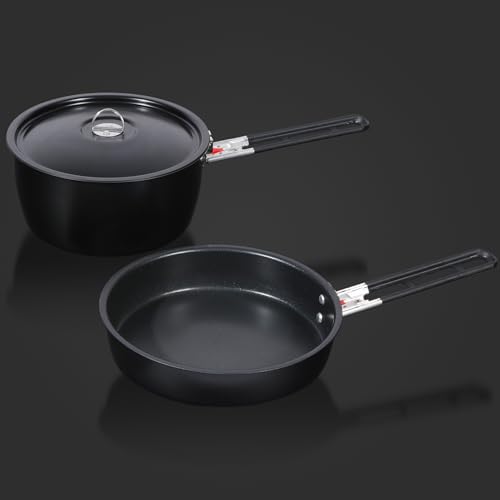 REDCAMP Camping Cookware Mess Kit, Non-Stick Camping Cooking Pot and Frying Pan Set, Lightweight & Compact Cookware with Mesh Bag for Outdoor Hiking Backpacking Picnic