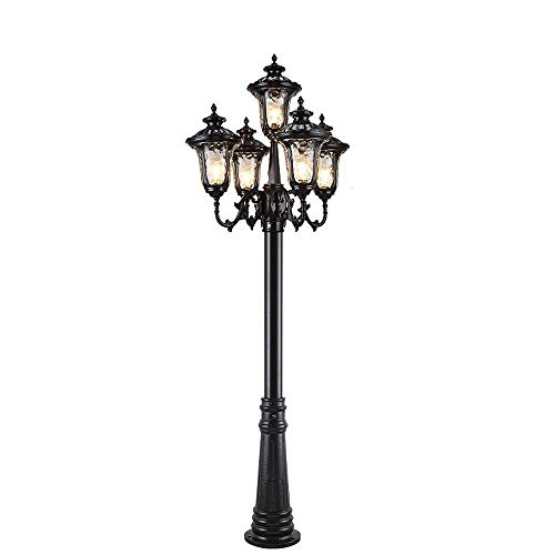 FCBUI 5-Lights Outdoor High Pole Aluminum Post Lantern Landscape Lawn Streetlight Victoria Outside Courtyard Garden Villa Porch Patio Landscape Decor Pillar Column Lamp E27 (Color : Black-3m)