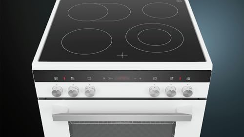 Foto von Siemens HK9R3A220 iQ300 freistehender Elektroherd mit Glaskeramik-Kochfeld / A / 60 cm / Weiß / ecoClean Reinigung / Schnellaufheizung / 3D Heißluft Plus