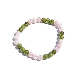 Joyfulmuze Handmade Stretch Bracelet Rose Quartz and Peridot, Natural Green Pink Stone, Simple Genuine Beaded Stretch Cuff 8mm, Healing Chakra Bracelet, Gifts for Women