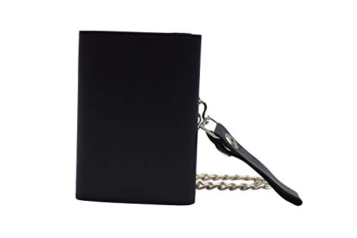 MARSHAL BLACK GENUINE LEATHER Trifold Biker's Wallet ID Card Holder w/Chain Skull