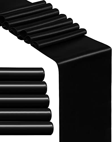 Cinvo Lot de 5 chemins de table en satin lisse - 30,5 x 274,3 cm - Pour mariage, anniversaire, banquet, fête, Noël, vacances (noir)