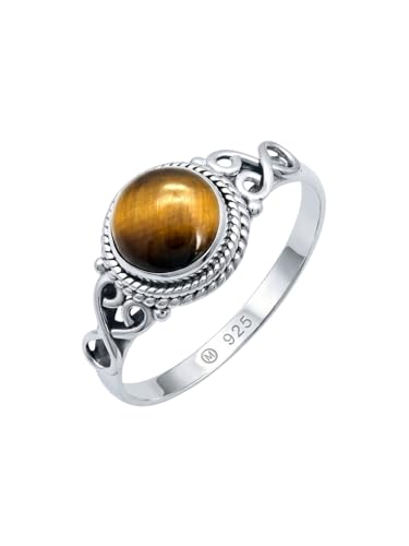 Bague en argent sterling pour femme avec pierre Oeil de tigre marron et vrilles