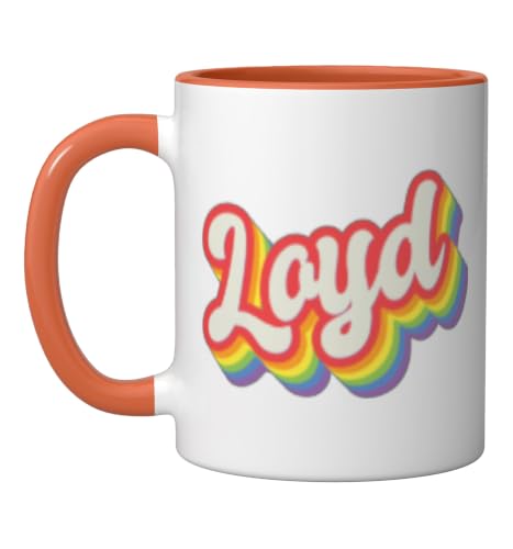 Loyd Pride Month LGBTQ Rainbow Flag Name Personalised Ceramic Mug, Orange/White