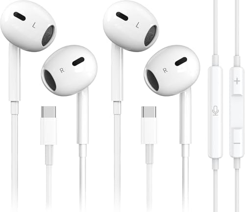 2 Pack-USB C Headphones for iPhone 17/16/15 Pro Max Plus Type C Earbuds with Microphone & Remote...