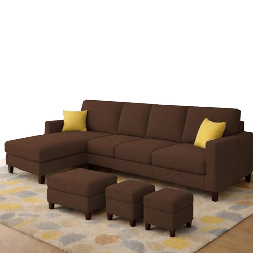 Image of Casaliving Rolando Seater L Shape Sofa Set for Living Room Left Side (Brown, 6 Seater with Ottomon - LHS)