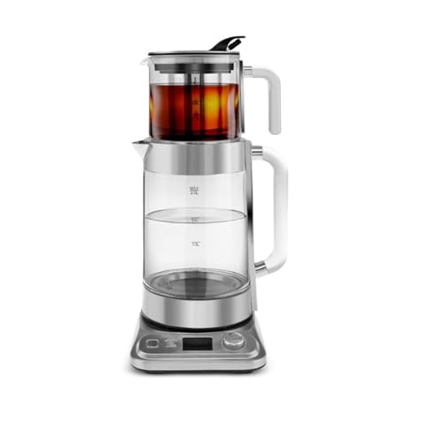 Karaca X Refika XL Automatischer Teekocher & Caydanlik, 2L Wasserkocher & 0,8L Glasteekanne, Multi-Temperatursteuerung, Eco-Modus, Wasserkocher Teemaschine für Familie & Gäste, Chrom